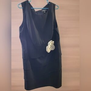 DRESSBARN COLLECTION Elegant Black Sleeveless Dress with Floral Accent